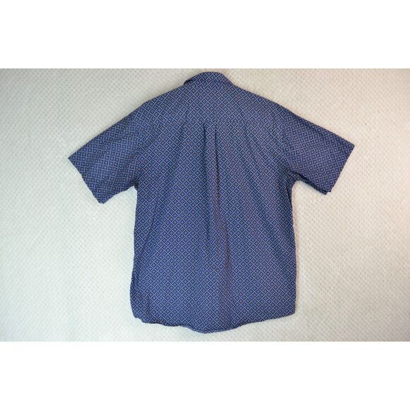 Cinch Men's Large Blue Orange Diamond Pattern Short Sleeve Button Down Shirt - Picture 6 of 13